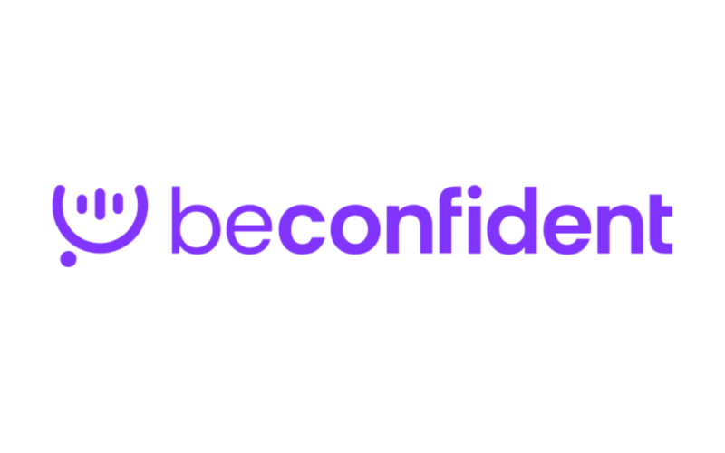 A purple logo of a company called BeConfident
